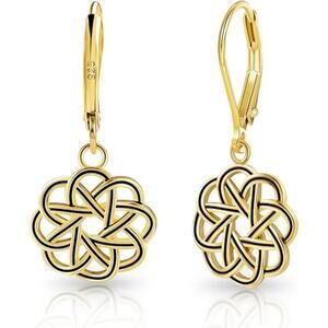 Dangle Drop Earrings for Women girl 14K Gold Trendy Celtic Knot Leverback Dangle